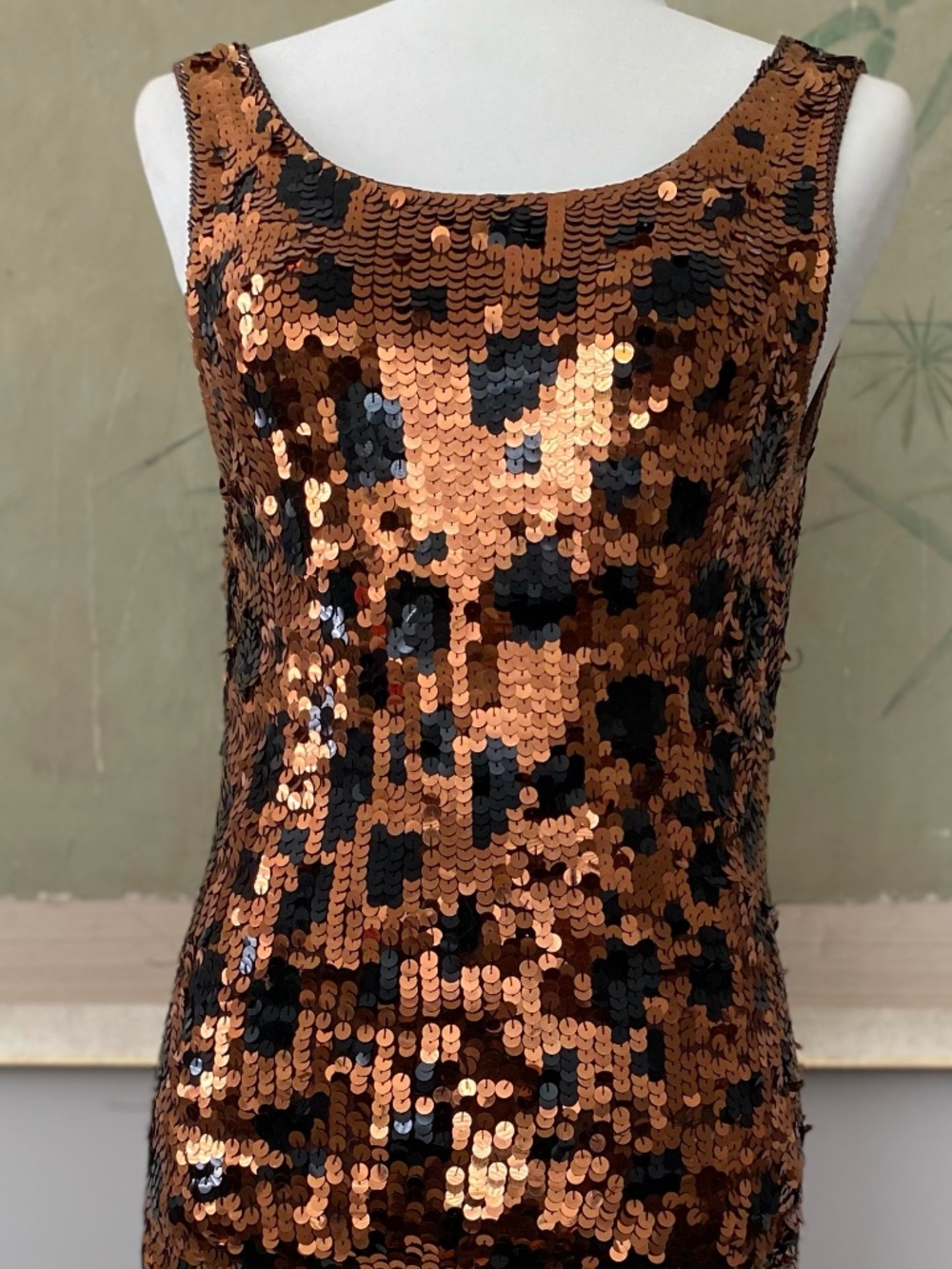 Vintage Cathy Hardwick Leopard Sequin Tank Sweater Dress
